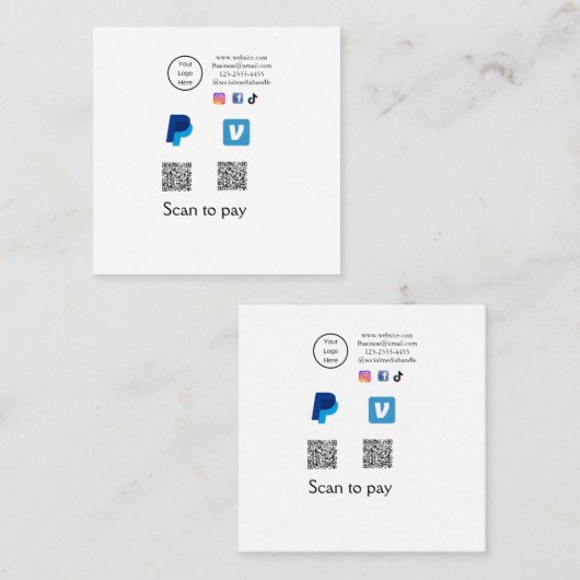 Q R-code PayPal venmo scan betalen voeg social med Vierkante Visitekaartje (Voorkant / Achterkant)