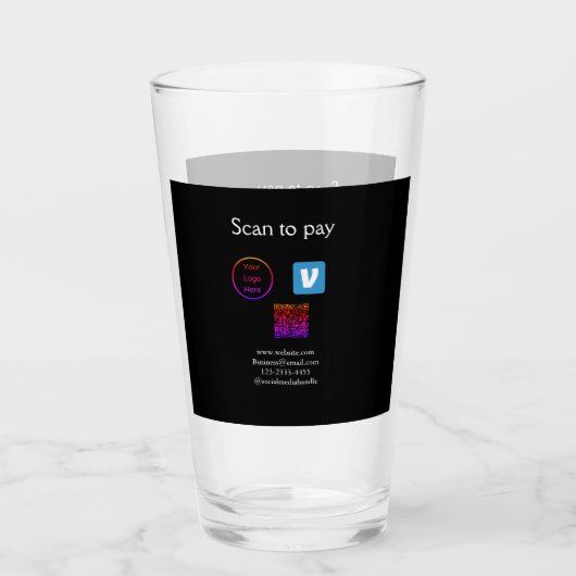 Q R code venmo scan om te betalen add logo social  Glas (Voorkant)