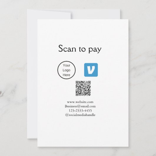 Q R code venmo scan om te betalen add logo social Kaart (Voorkant)