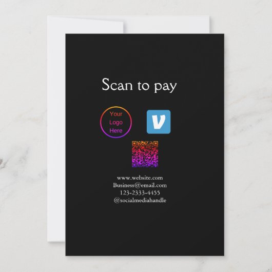 Q R code venmo scan om te betalen add logo social  Kaart (Voorkant)