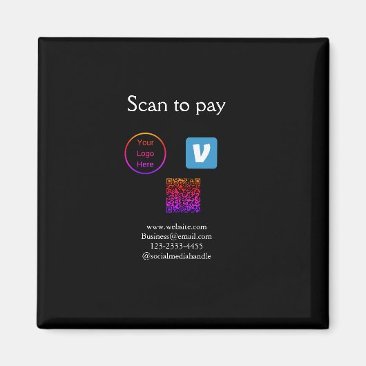 Q R code venmo scan om te betalen add logo social Magneet (Voorkant)