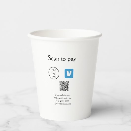Q R code venmo scan om te betalen add logo social  Papieren Bekers (Voorkant)