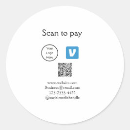 Q R code venmo scan om te betalen add logo social  Ronde Sticker