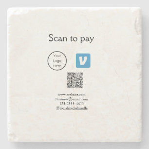 Q R code venmo scan om te betalen add logo social  Stenen Onderzetter