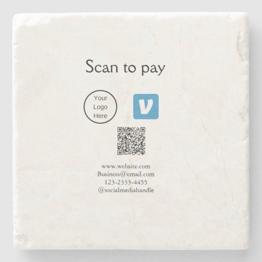 Q R code venmo scan om te betalen add logo social  Stenen Onderzetter (Voorkant)
