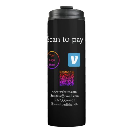 Q R code venmo scan om te betalen add logo social Thermosbeker (Voorkant)