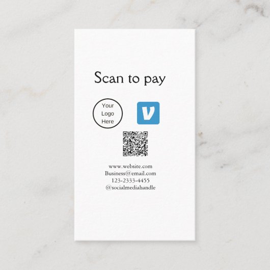 Q R code venmo scan om te betalen add logo social Visitekaartje (Voorkant)