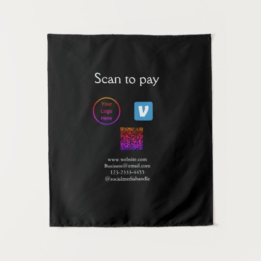 Q R code venmo scan om te betalen add logo social  Wandkleed (Voorkant)