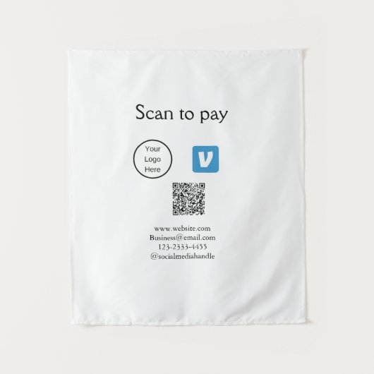 Q R code venmo scan om te betalen add logo social  Wandkleed (Voorkant)