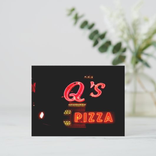 Q’s Pizzeria  Neon Sign, Hillside Il. Briefkaart (Staand voorkant)