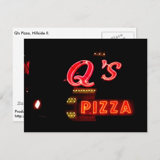 Q’s Pizzeria  Neon Sign, Hillside Il. Briefkaart (Voorkant / Achterkant)