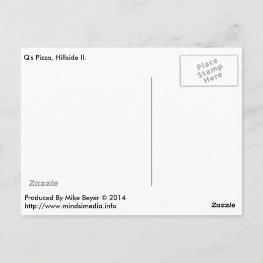 Q’s Pizzeria  Neon Sign, Hillside Il. Briefkaart (Achterkant)