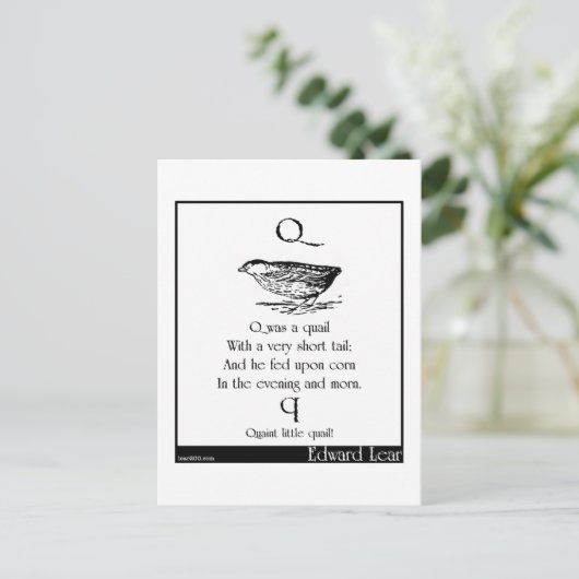 Q was een kwartel briefkaart (Staand voorkant)