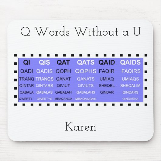 Q woorden zonder de helper van het Spel van U Muismat (Voorkant)