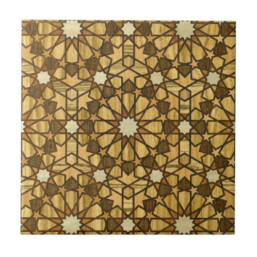 Qarawiyyin Mosque Geometric Pattern 1 Hout Tegeltje (Voorkant)