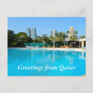 Qatar, Doha-pool en skyline-briefkaart Briefkaart