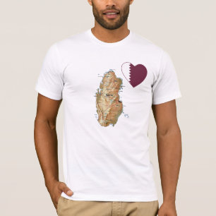 Qatar Flag Hart en kaart T-shirt