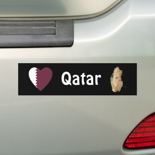 Qatar Flag Heart + Map Bumpersticker (Op auto)