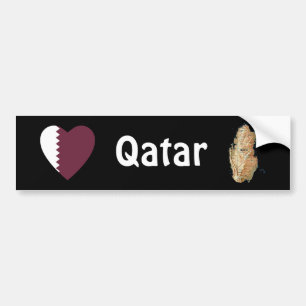 Qatar Flag Heart + Map Bumpersticker