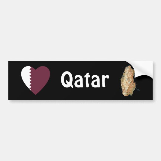 Qatar Flag Heart + Map Bumpersticker (Voorkant)