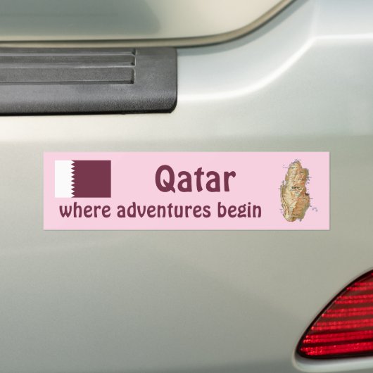 Qatar Flag + Map Bumpersticker (Op auto)
