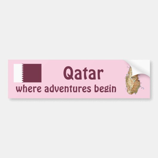 Qatar Flag + Map Bumpersticker (Voorkant)