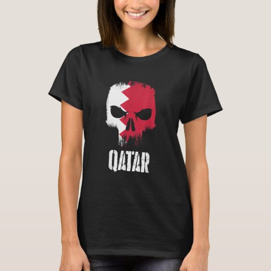 Qatar Flag Skull Qatari Pride Patriotic T-shirt (Voorkant)