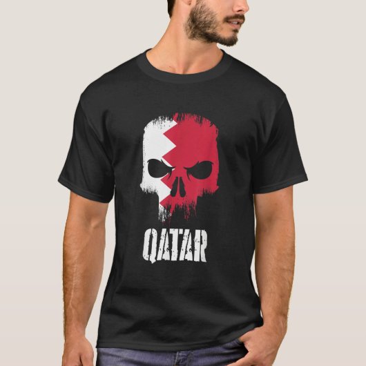 Qatar Flag Skull Qatari Pride Patriotic T-shirt (Voorkant)