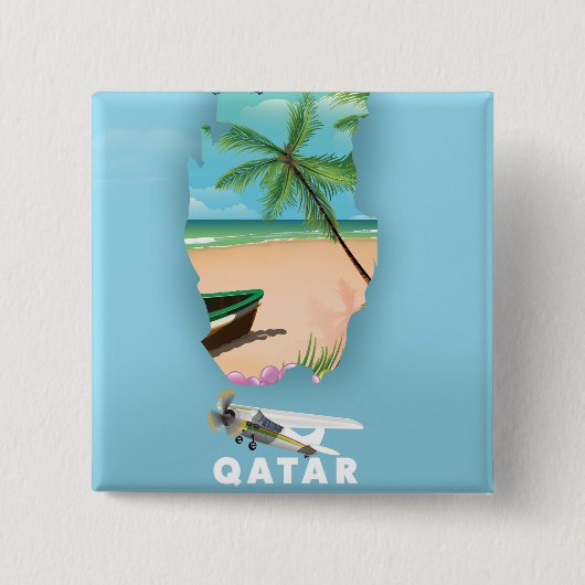 Qatar geïllustreerd reisposterdrukbeeld vierkante button 5,1 cm (Voorkant)