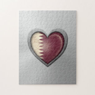 Qatar Heart Flag Stainless Steel Effect Legpuzzel