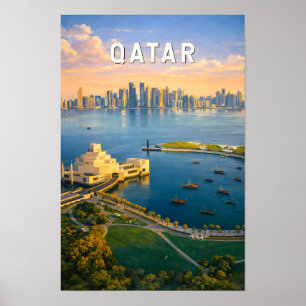 Qatar Illustratie Reis Kunst Vintage Poster