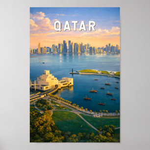 Qatar Illustratie Reis Kunst Vintage Poster