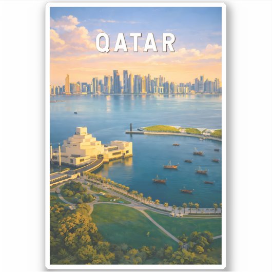 Qatar Illustratie Reis Kunst Vintage Sticker (Voorkant)