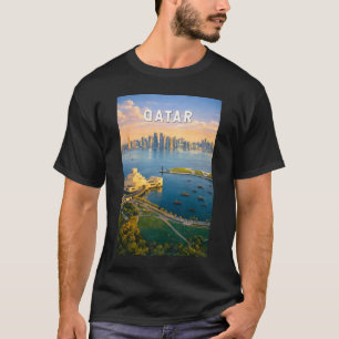 Qatar Illustratie Reis Kunst Vintage T-shirt
