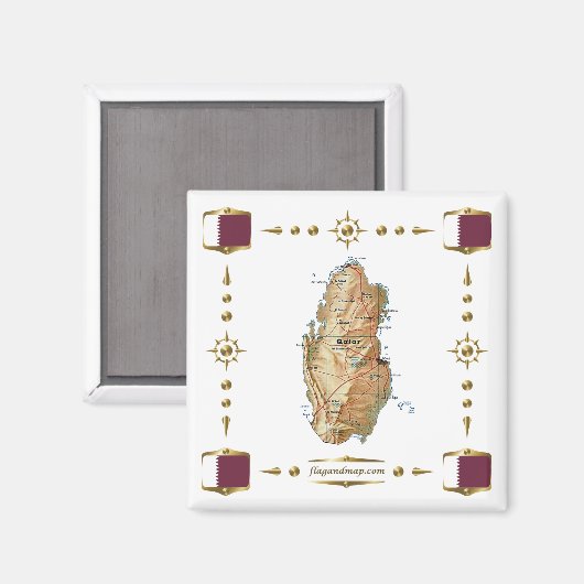 Qatar Map + Flags Magnet (Voorkant / Achterkant)