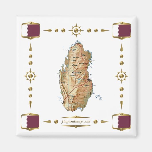 Qatar Map + Flags Magnet (Voorkant)