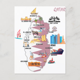 Qatar Map Landmarks Tourismus-attracties Briefkaart