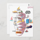 Qatar Map Landmarks Tourismus-attracties Briefkaart (Voorkant / Achterkant)