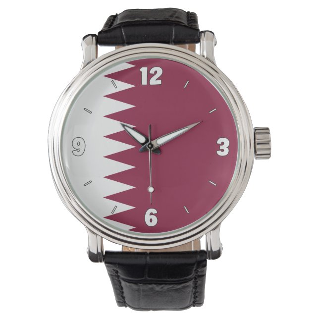 Qatar Nationale Vlag Elegant Patriottisch Horloge (Voorkant)
