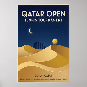 Qatar Open Tennis Poster, Vintage Stijl, Nachtelij Poster