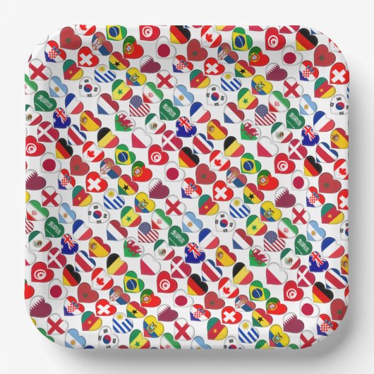 Qatar Tournament 2022 32 Hearts Country Flags Papieren Bordje (Voorkant)