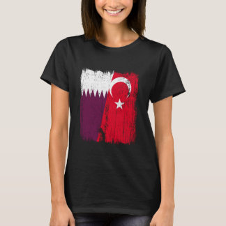 Qatar Turkey Half Flag Turkiye Qatari Turkish Heri T-shirt