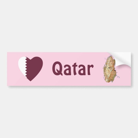 Qatar Vlag Hart + Landkaart Bumpersticker (Voorkant)