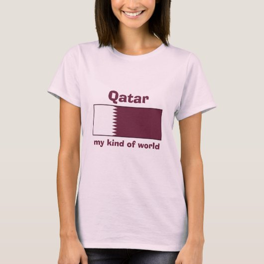 Qatar Vlag + Kaart + Tekst T-shirt (Voorkant)