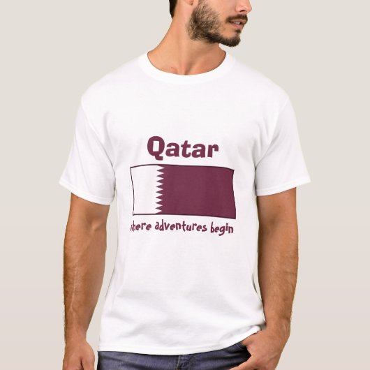 Qatar Vlag + Kaart + Tekst T-shirt (Voorkant)