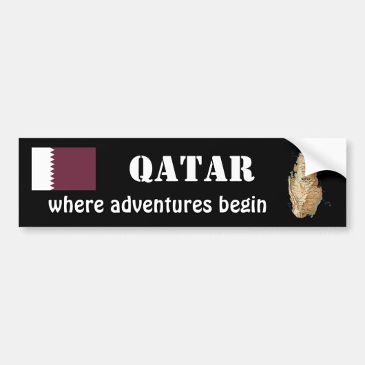 Qatar Vlag + Landkaart Bumpersticker (Voorkant)