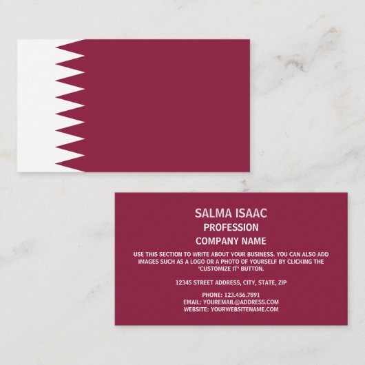 Qatarese vlag, vlag van Qatar Visitekaartje (Voorkant / Achterkant)