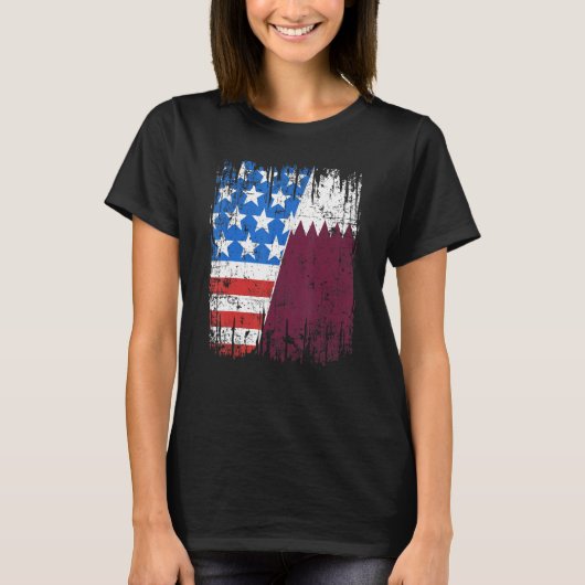 Qatari American Flag Qatar Usa T-shirt (Voorkant)