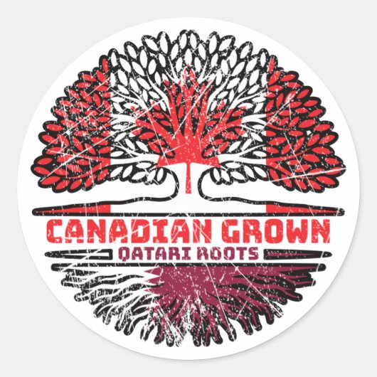 Qatari Qatar Canadian Canada Tree Roots Flag Ronde Sticker (Voorkant)