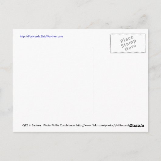 QE2 in Sydney. Briefkaart (Achterkant)